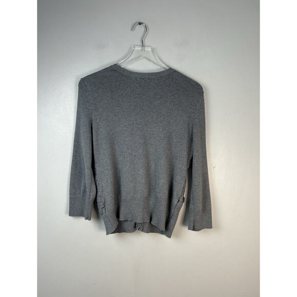 Nic + Zoe Women Grey Cardigan Button Detail Rossette Applique Office Siren Sz Lg - Picture 4 of 9